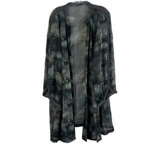 Kimono Women's Black Smoky Sheer Floral Print Chiffon Lightweight Handmade